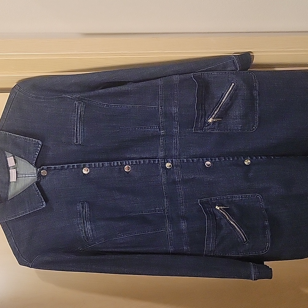Chico's Blue Jean Jacket Size 4 (Plus)Stretch Mat. 39 1/2" Long  Shoulder to hem